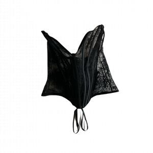 Fantasy Lingerie Lace Corset Size 2XL Black Sheer Mesh Bustier Lace Up Overbust